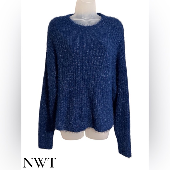 crown & ivy Sweaters - NWT Blue Fuzzy Crew Neck Sweater  LARGE      #1